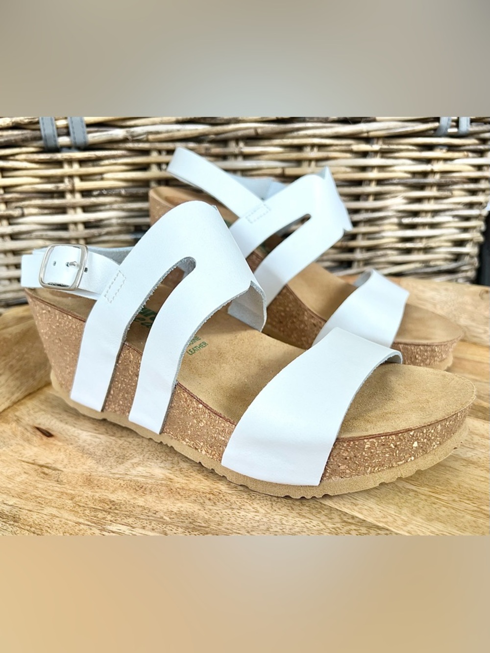 Bionatura Women's White Leather Cork Wedge Sandals Italy NEW Size 37 US 6.5